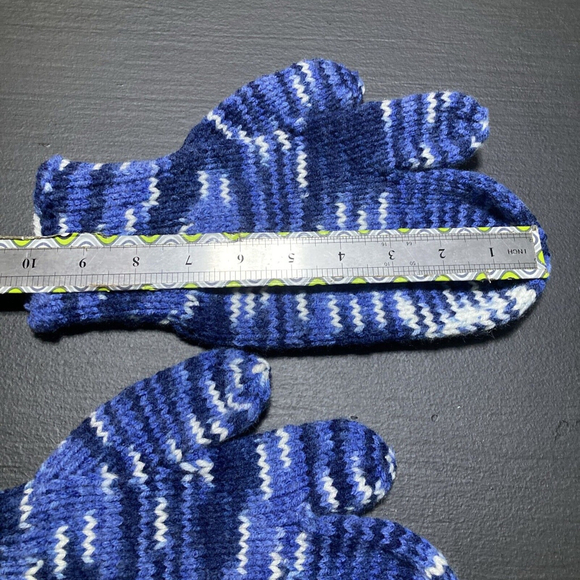 Wool Hand Made Knit Trigger Finger Mittens Men’s And Women’s Blue Warm Winger - Picture 7 of 9